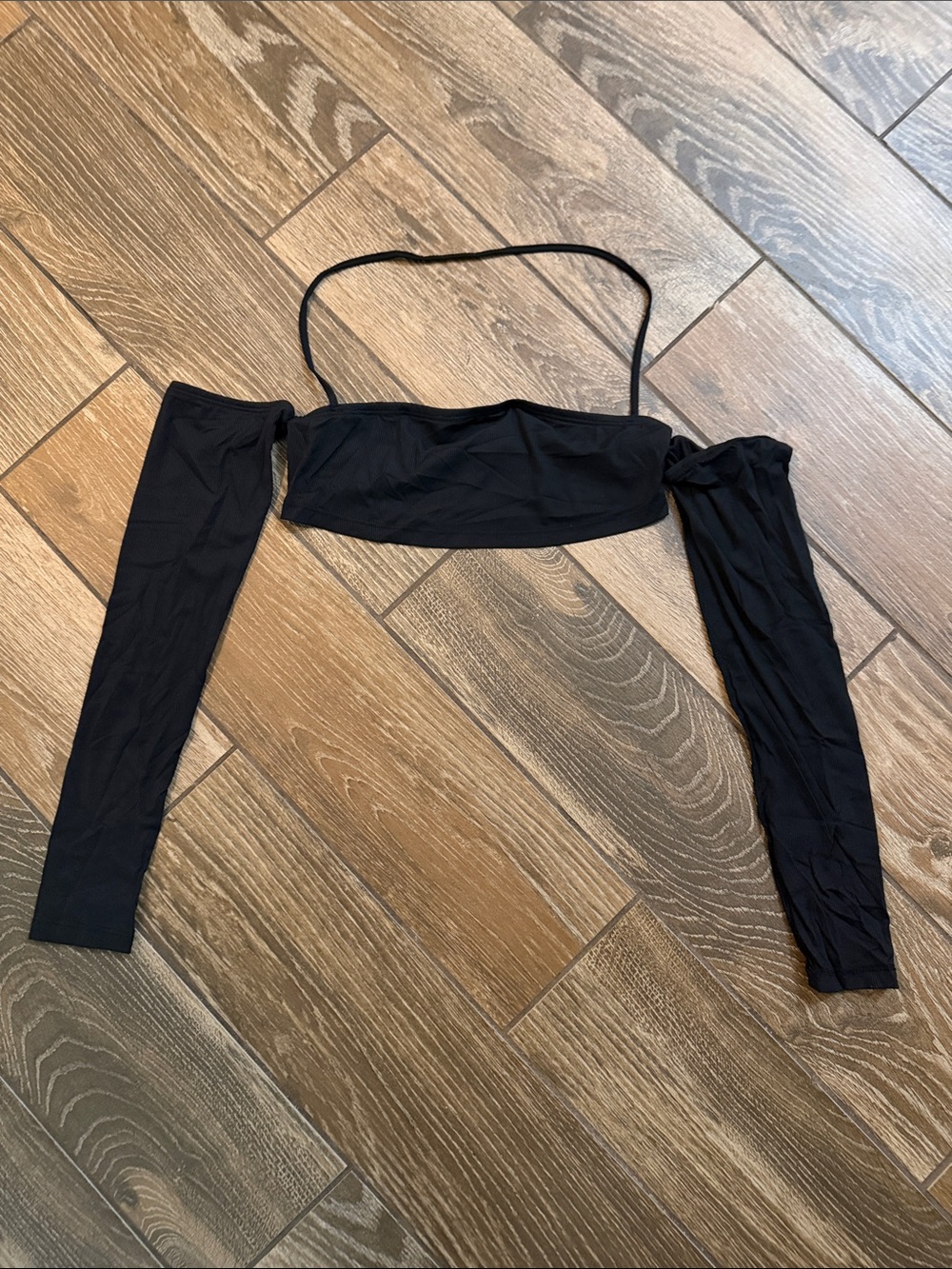 SHEIN Black Bandeau Crop Top w/ Sleeves